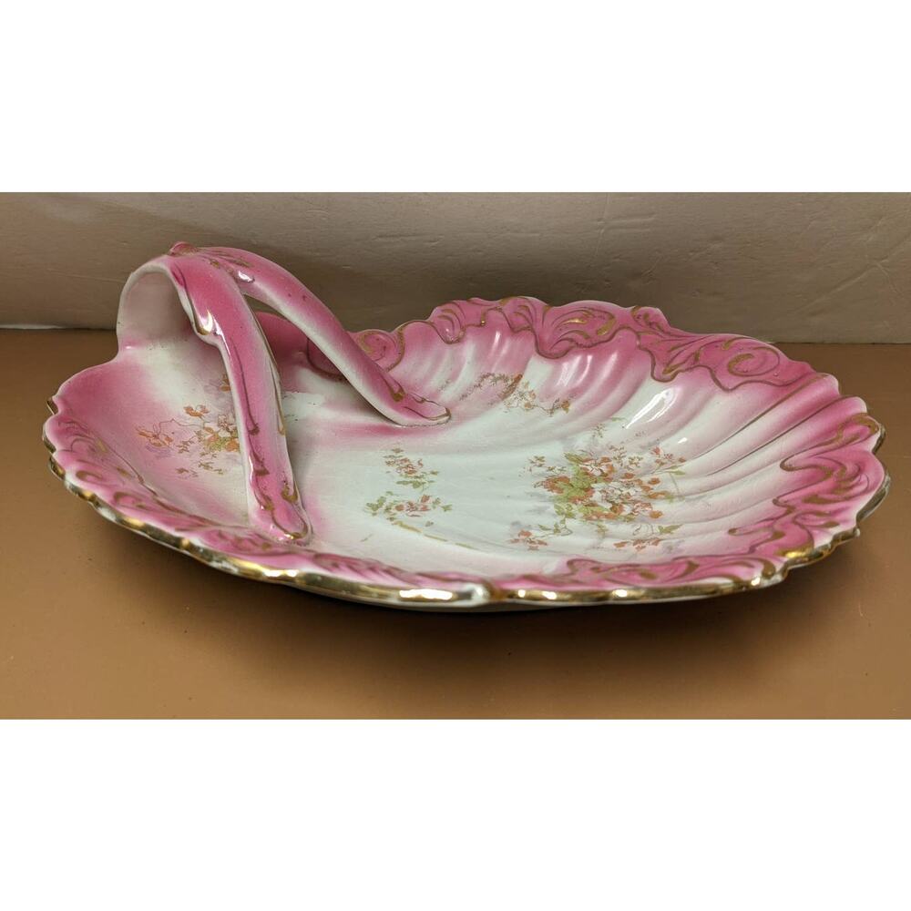 Limoge occo french porcelain dish with handle NAPPY candy florals